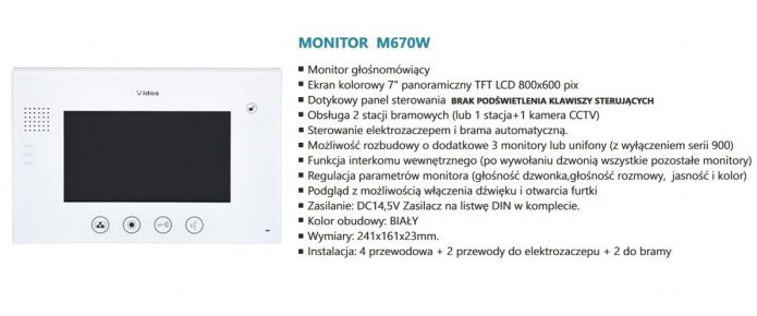 M670W – Monitor wideodomofonu